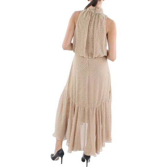 TAYLOR TAN POLKA DOT MOCK NECK MAXI DRESS - Picture 2 of 10